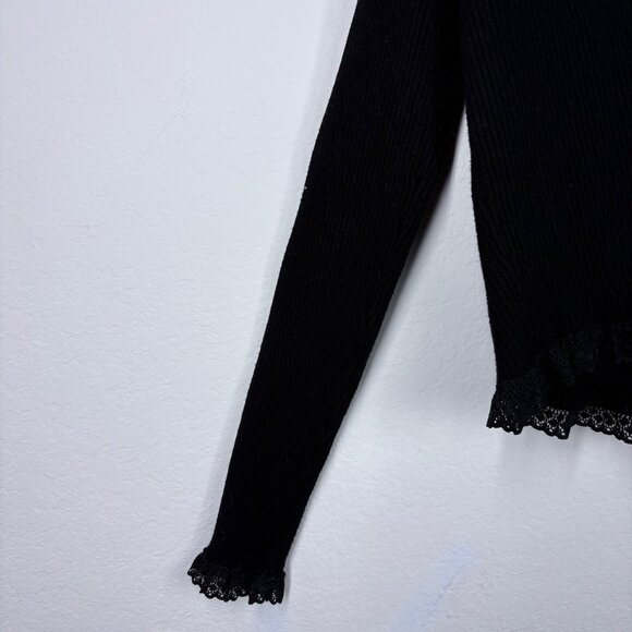 For Love & Lemons Black Ribbed Cropped Nina Cardigan Size Medium - Picture 6 of 10